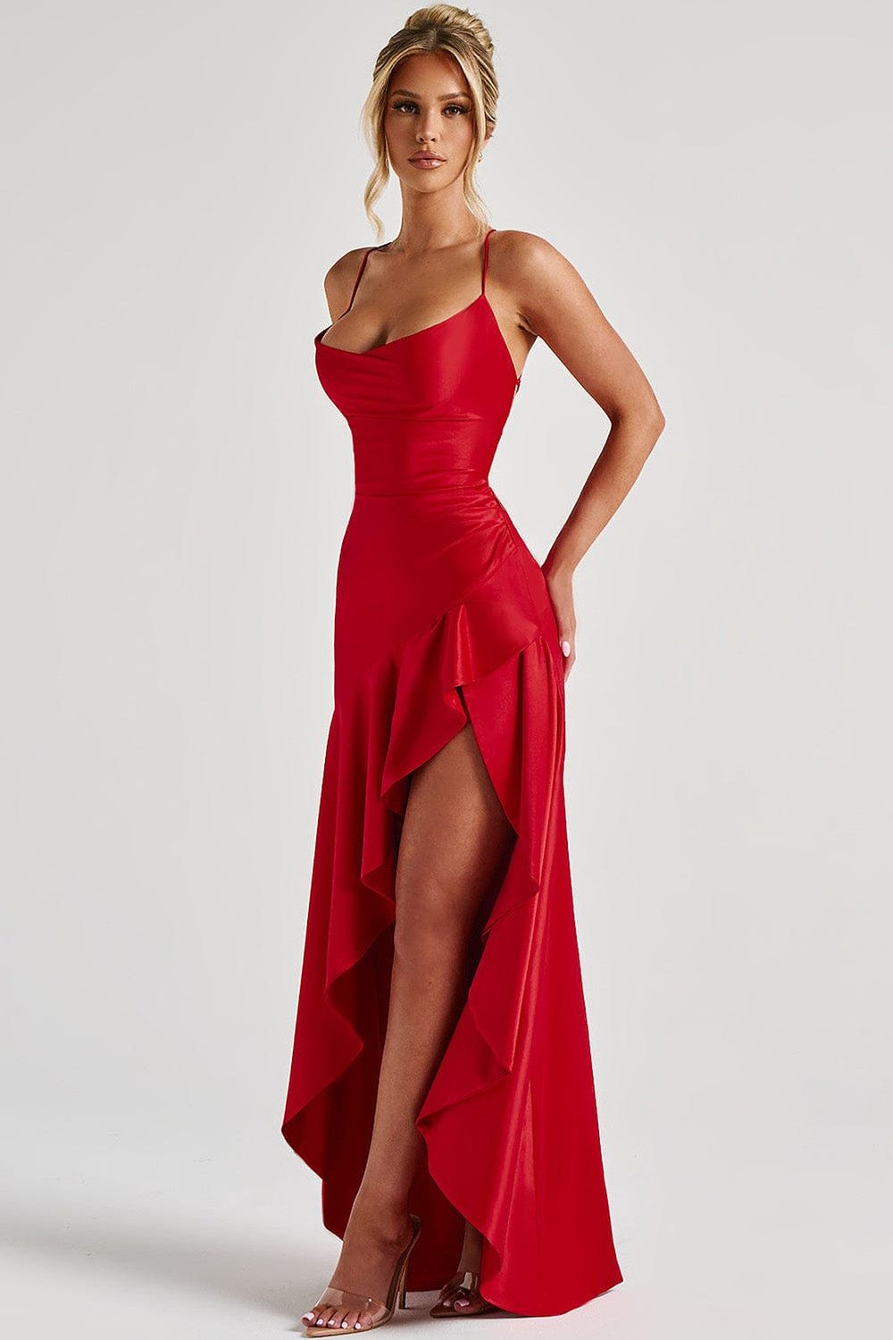 Ceres - Satin Ruffle Maxi Dress