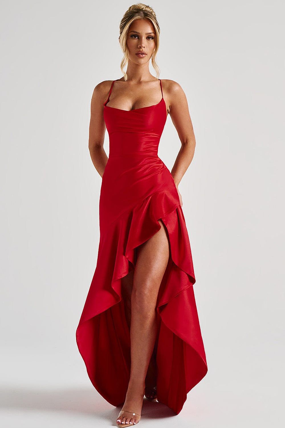 Ceres - Satin Ruffle Maxi Dress