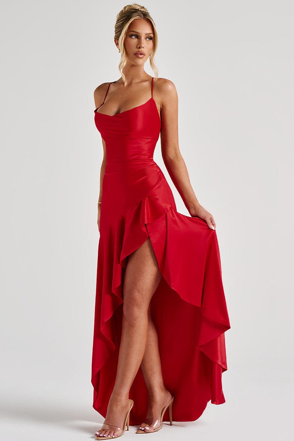 Ceres - Satin Ruffle Maxi Dress